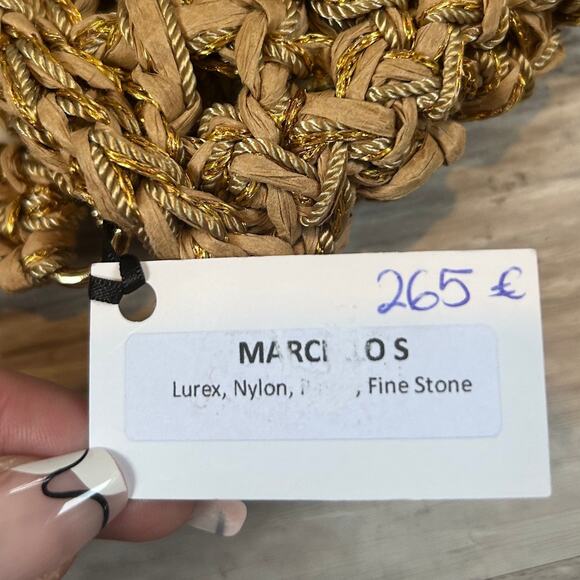 NWT Boks & Baum Woven Raffia Crossbody Bag Gold Lurex Turquoise Detail - Picture 7 of 10